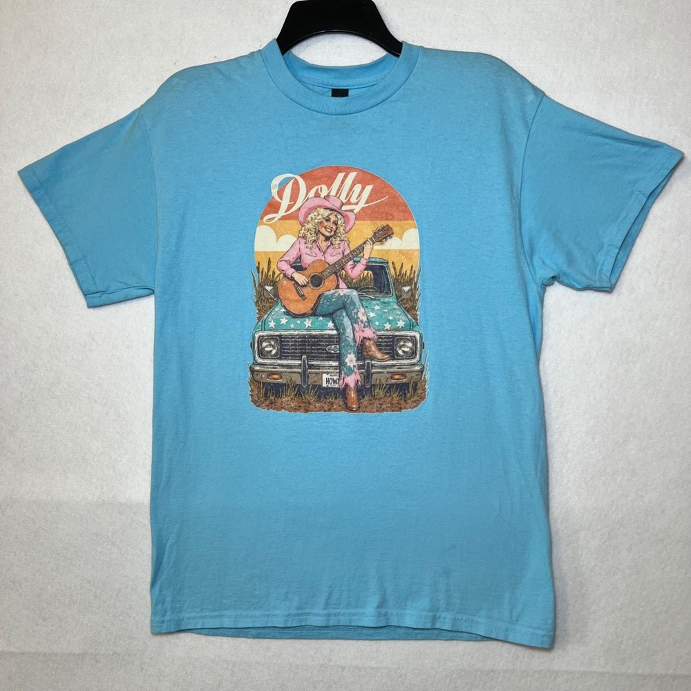 Dolly Parton Retro Americana Graphic T-Shirt Blue Western Southern Country M